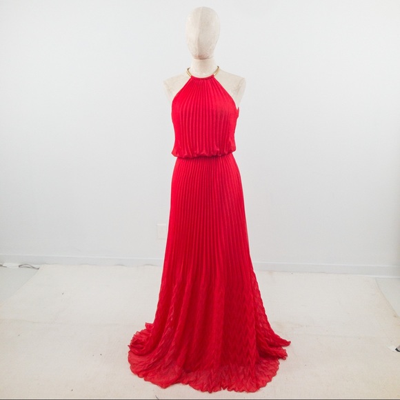 Guess S Studio 54 Pleated Maxi Dress Red Coral - Picture 3 of 13